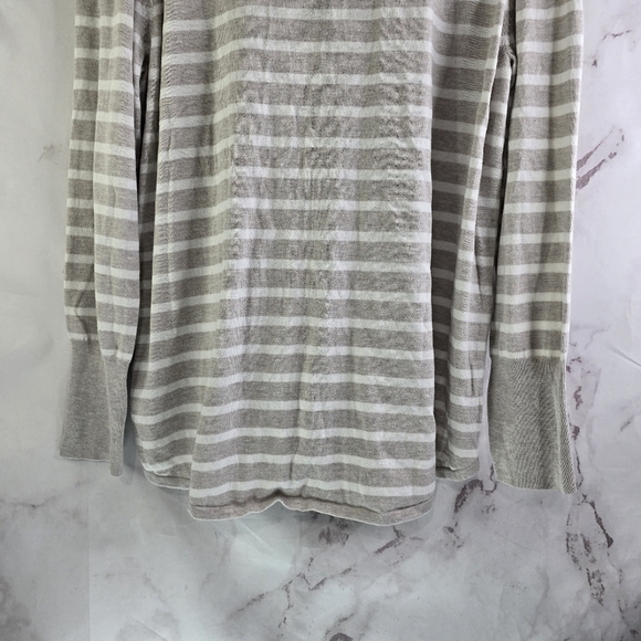 Nic + Zoe Top Womens XL Tan Black Beige Striped V Neck Long Sleeve Shirt Cotton - Picture 7 of 10